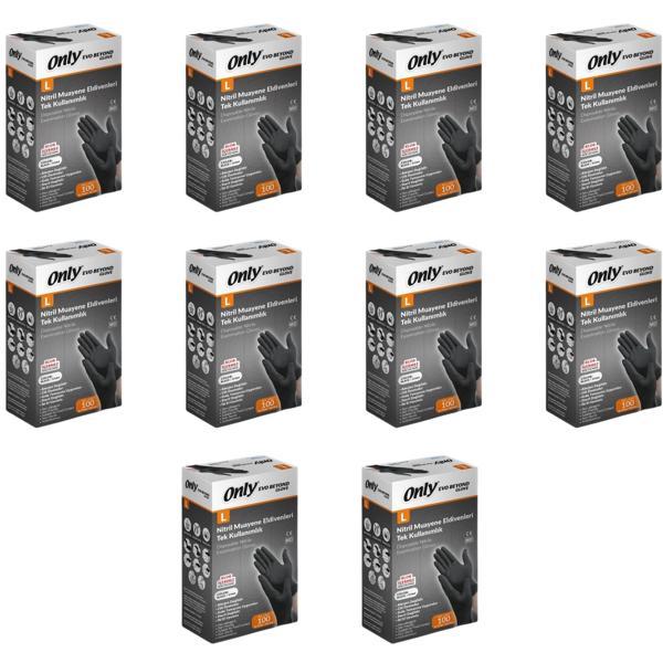 Only Evo Beyond Siyah Pudrasız Nitril Eldiven - Muayne İş Eldiveni - Large - 100'lü 10 Paket - Image 1