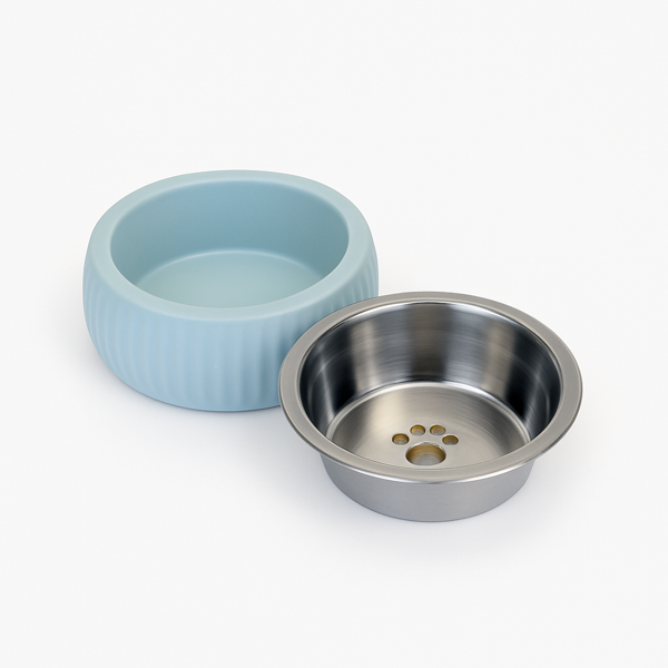 Mavi Organik Seramik Mama Kabı Paslanmaz Çelik İç Kap, 250ml Su Kabı - Image 1