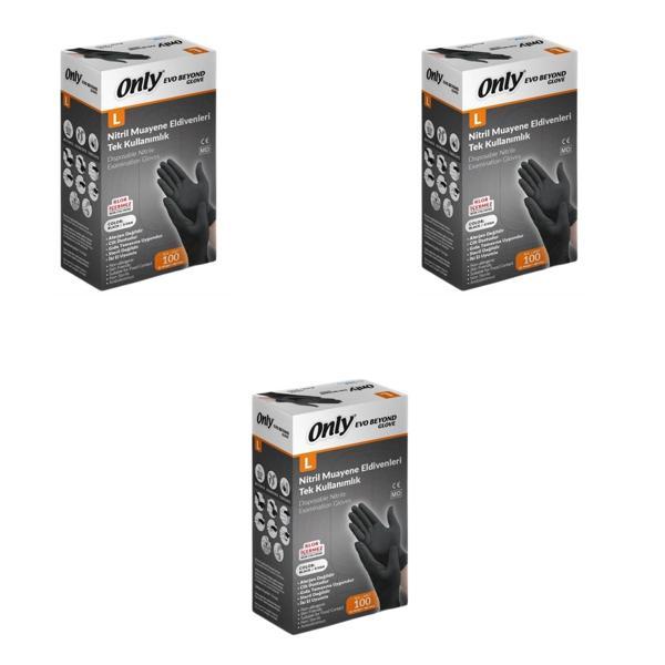 Only Evo Beyond Siyah Pudrasız Nitril Eldiven - Muayne İş Eldiveni - Large - 100'lü 3 Paket - Image 1