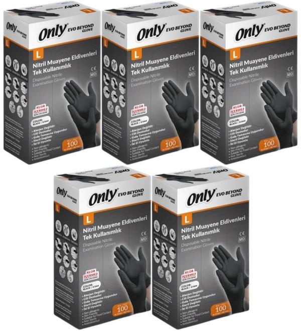 Only Evo Beyond Siyah Pudrasız Nitril Eldiven - Muayne İş Eldiveni - Large - 100'lü 5 Paket - Image 1