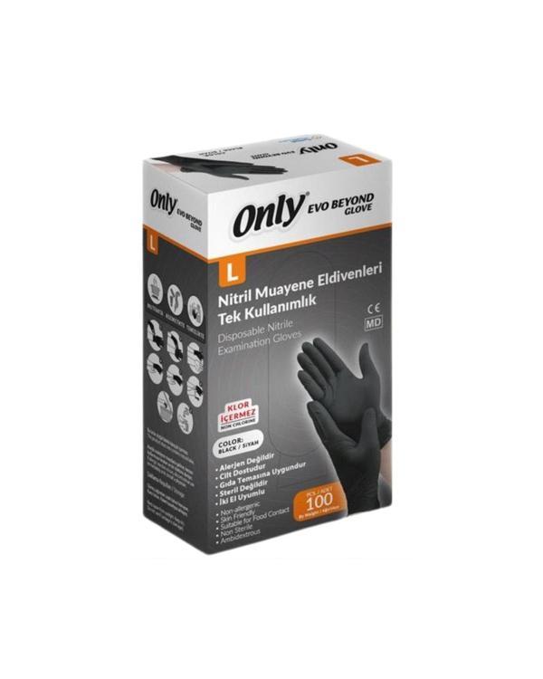 Only Evo Beyond Siyah Pudrasız Nitril Eldiven - Muayne İş Eldiveni - Large - 100'lü Paket - Image 1