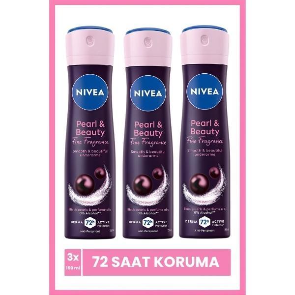 Nivea Kadın Sprey Deodorant Pearl & Beauty Fine Fragrance 150 ml x 3 Adet - Image 1