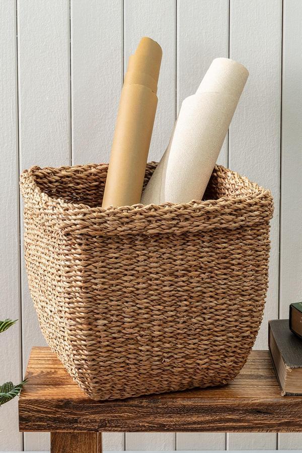 Madame Coco Benedite Büyük Hasır Sepet - Toprak - 34x42 Cm - Image 1