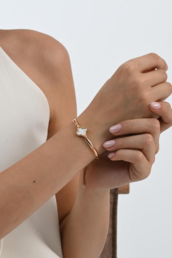 925 ayar gümüş rose sedef taşlı yonca modeli asansörlü bileklik [barcode] - Image 1