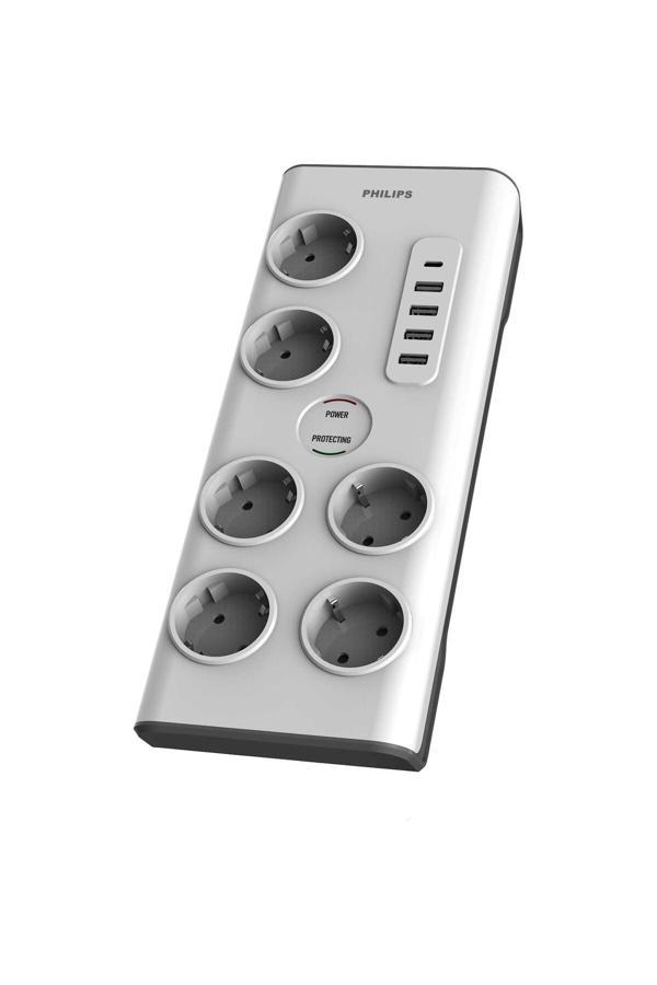 SPN7060WA/62 6'lı Akım Korumalı & 5 USB Girişli Prız 900J 2 M 1 x Type C - 4 x Type A SPN706 - Image 1