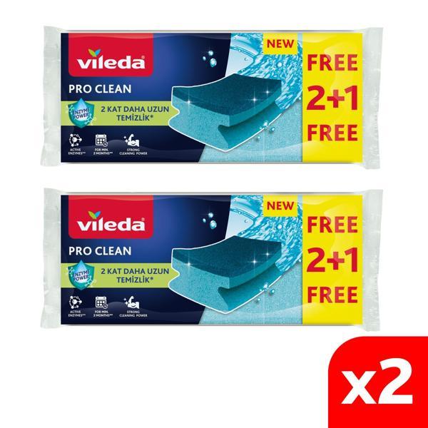 Vileda 2 Paket 3'lü Pro Clean Düz Bulaşık Süngeri  - Image 1