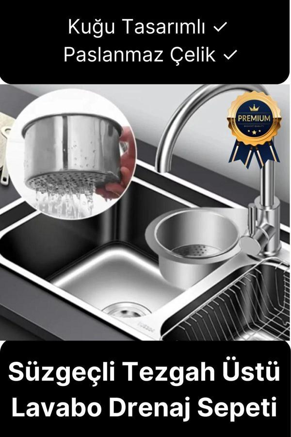 Premium Modern Paslanmaz Çelik Kuğu Tasarımlı Süzgeçli Asılabilen Tezgah Üstü Lavabo Drenaj Sepeti - Image 1