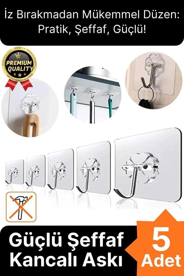 Çok Amaçlı Süper Güçlü Kendinden Yapışkanlı Kolay Montaj Duvar Mutfak Şeffaf Askılık Kancalı Askı - Image 1