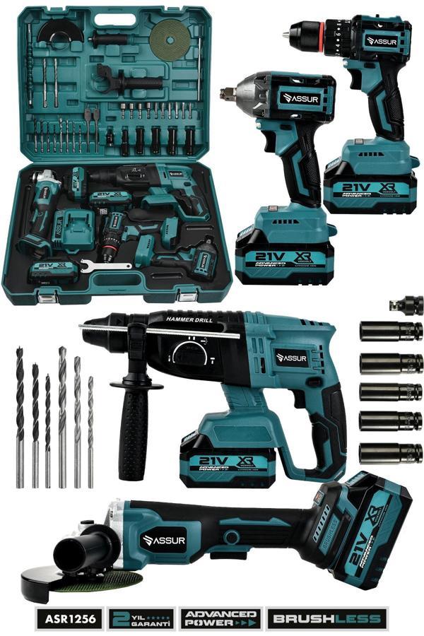 Assur 21V 4'lü Set Taşlama - Somun Sıkma Sökme - Akülü Vidalama - Kırıcı Delici Hilti - Image 1