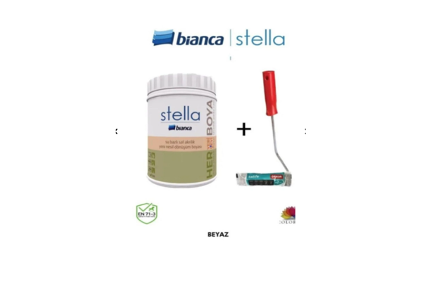 Bianca Stella Su Bazlı Saf Akrilik Boya 1 Lt Ve Dekor Kadife Rulo - Image 1