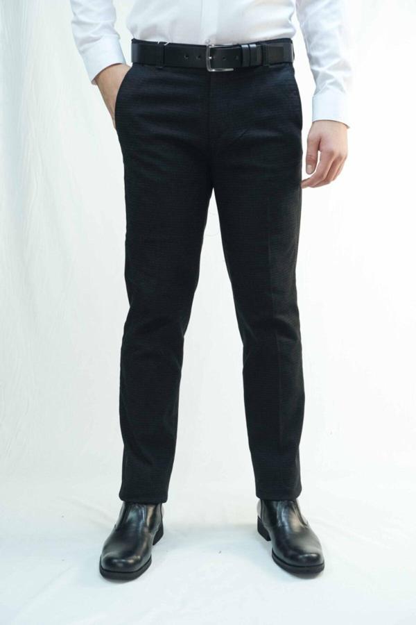 Bomonti Erkek  Siyah Santıno Klasık Pamuk Nıkralı Desenlı Pantolon - Image 1