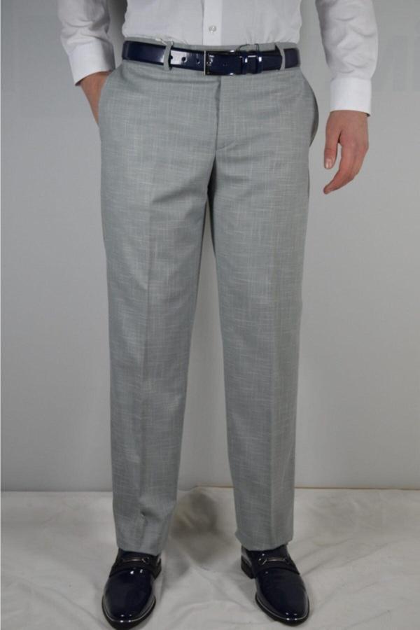 Bomonti Erkek Gri Klasik Keten Desenli Leros Kumaş Pantolon - Image 1