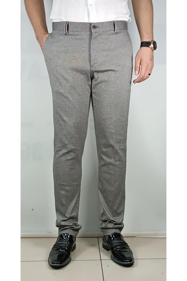 Bomonti Erkek Esnek Desenli Slim Pamuk Pantolon - Image 1