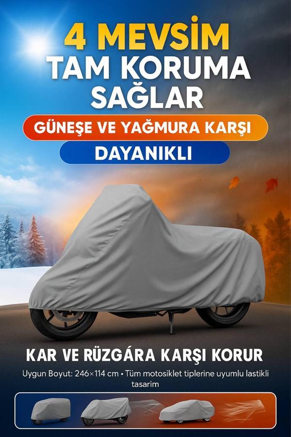 Su Geçirmez 4 Mevsim Motosiklet Brandası 246x114 cm – UV, Rüzgar ve Yağmur Koruma - Image 1