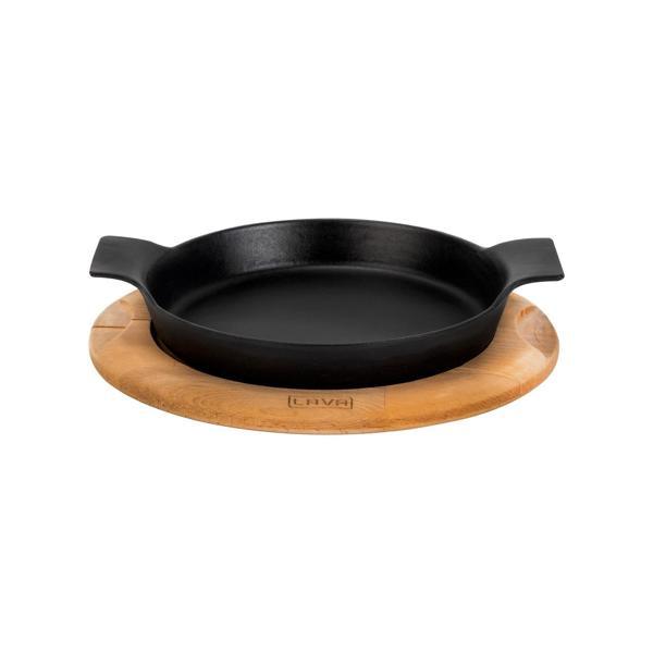 Yuvarlak Sahan Döküm Demir Yekpare Çift Kulplu Kayın Servis Ahşabı. Çap(Ø)18cm. - Image 1