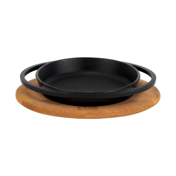 Yuvarlak Sahan Döküm Demir Yekpare Çift Kulplu Kayın Servis Ahşabı Çap(Ø)20cm. - Image 1