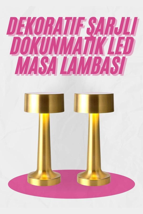Altın Rengi Masa ve Gece Lambası Dokunmatik Şarjlı Masa Lambası - Image 1