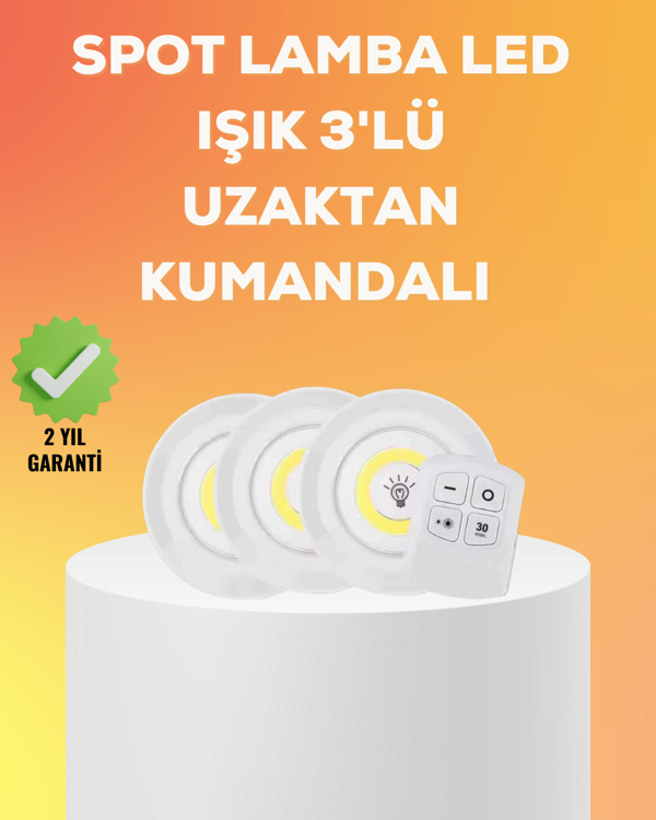 Çok Amaçlı Kullanım İçin Kablosuz Yapışkanlı 3 Lü Uzaktan Kumandalı Led Spot Lamba - Image 1