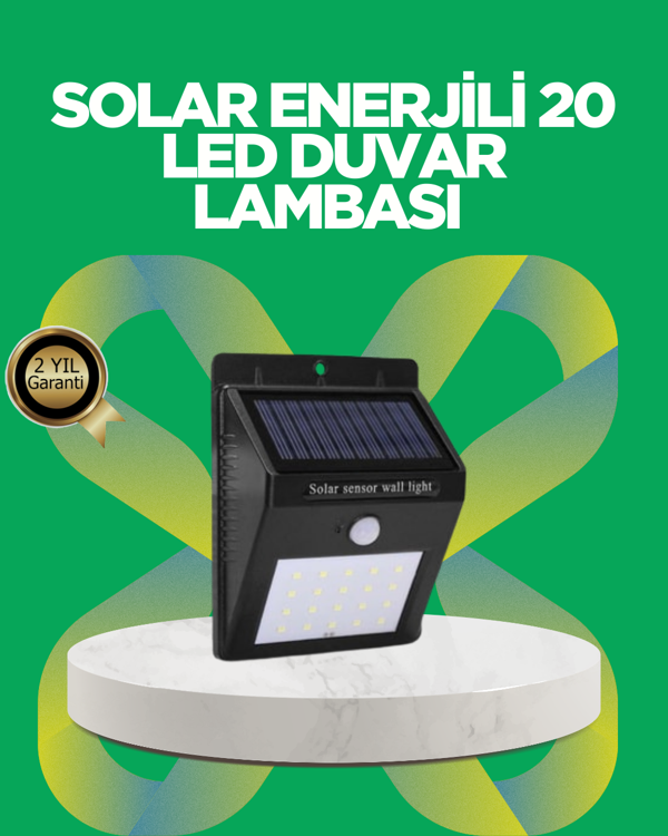 Solar Enerjili 20 LED Hareket Sensörlü Duvar Lambası - Image 1