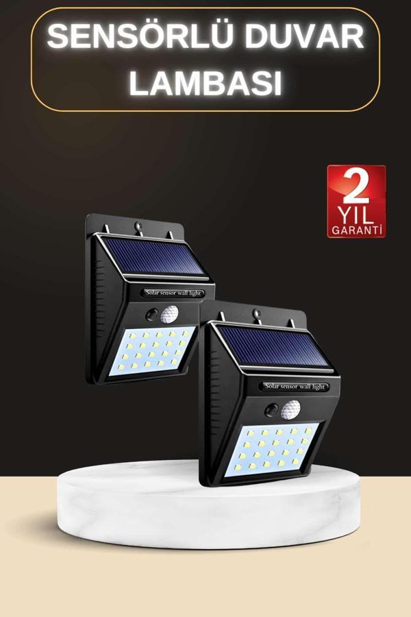 Bahçe Aydınlatma Sensörlü Güneş Enerjili Duvar Lambası 40 Led Işık - Image 1