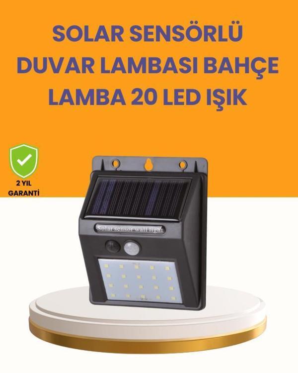 20 LED Güneş Enerjili Hareket Sensörlü Dış Mekan Duvar Lambası - Image 1