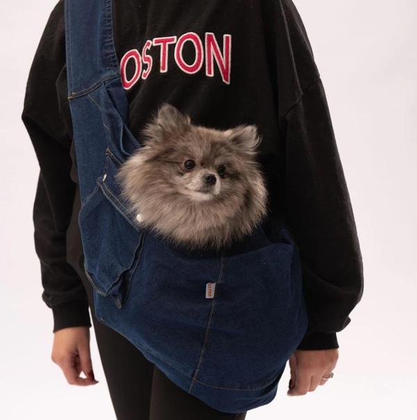  Lacivert Denim Crossbody Köpek Taşıma Çantası - Image 1