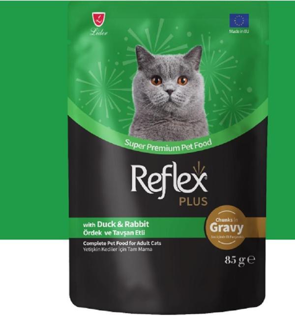  Sos İçinde Et Parçacıklı Ördekli & Tavşanlı Yetişkin Kedi Yaş Mama 85 gr x 6 Adet - Image 1