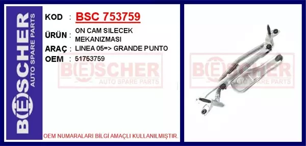 ÖN CAM SİLECEK MEKANİZMASI MOTORSUZ FIAT LINEA 2009 GRANDE PUNTO 2005 PUNTO EVO 2009 51753759 - Image 1