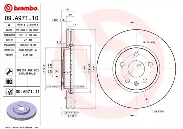 ÖN FREN AYNASI INSIGNIA A 2008 SAAB 9-5 YS3G 2010-2017 JANT 321X30X5DLXHAVALI 13502214-569422 13579150 569083 13502214 569422 - Image 1