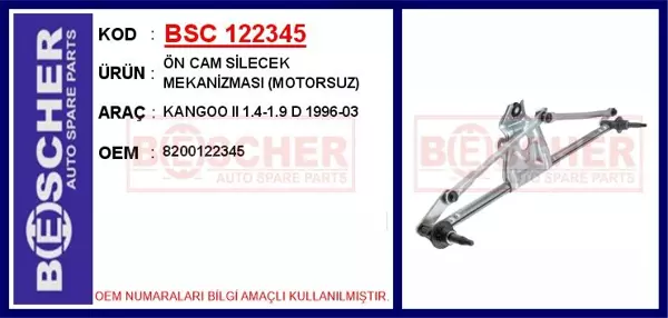 SİLECEK MEKANİZMASI ÖN MOTORSUZ RENAULT KANGOO 1 1997 8200122345 - Image 1