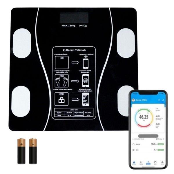 BUFFER® Dijital Baskül Yağ Ölçer Fonksiyonlu Akıllı Baskül Bluetooth Bağlantılı Tartı - Image 1
