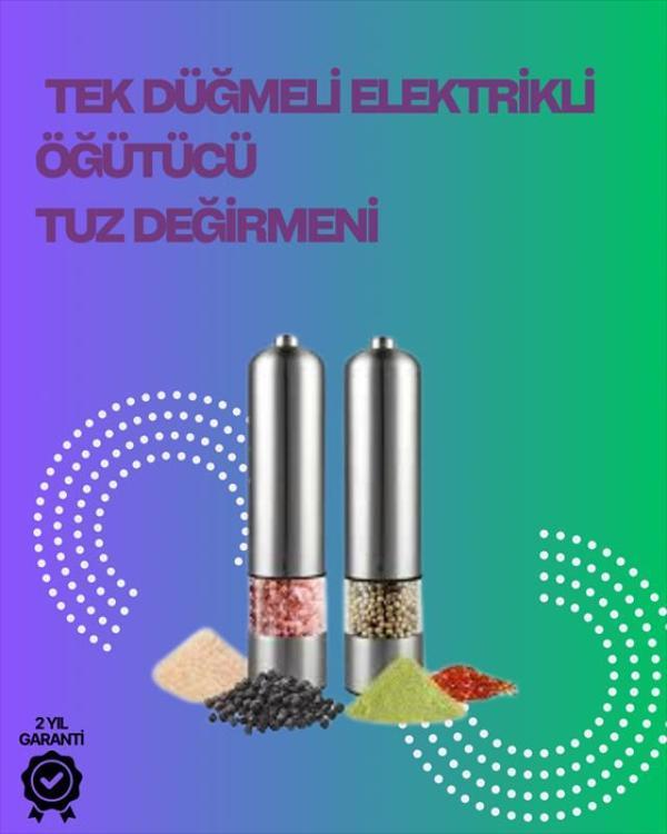 Paslanmaz Çelik Otomatik Baharat Öğütücü Pille Çalışan Tek Tuşlu Kullanım - Image 1