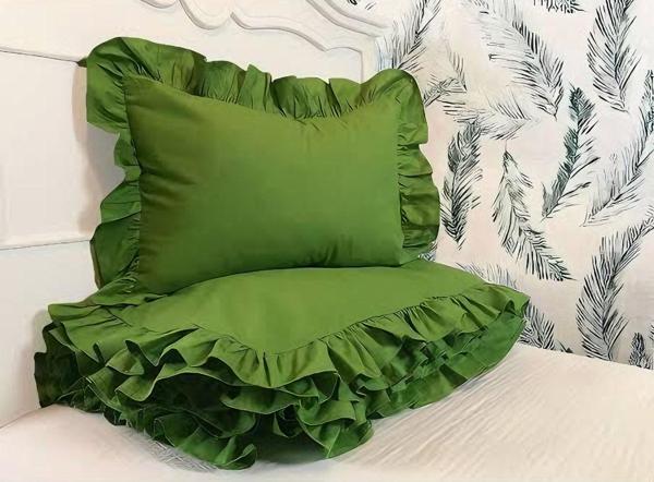 Yeşil fırfırlı çift kişilik nevresim takımı - Image 1