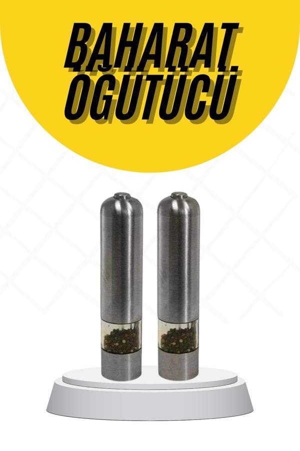 Baharat Öğütücü Paslanmaz Ayarlanabilir Otomatik Pilli Işıklı Tuz & Karabiber - Image 1