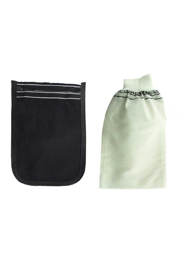 2 Adet Kalın Siyah ve Beyaz Hamam Kesesi 25x17 Cm - Image 1