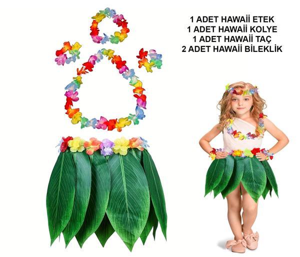 KENPAZAR Çocuk Hawaii Kostüm Seti - Yaprak Etek Hawaii Set - 5 Parça - Image 1