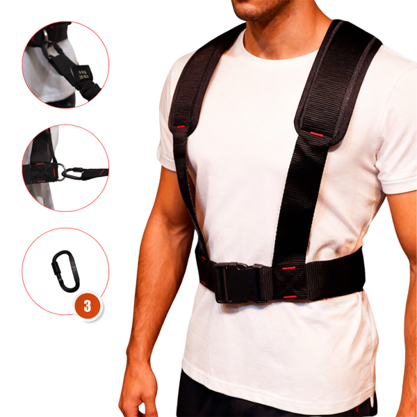 Rebuwo Dirençli Ağırlık Antrenman Kemeri| 3 Karabinalı Set — Hortum Kolonlu Lastik, Omuz Koruyucu, Alüminyum Kilitli Karabina - Image 1