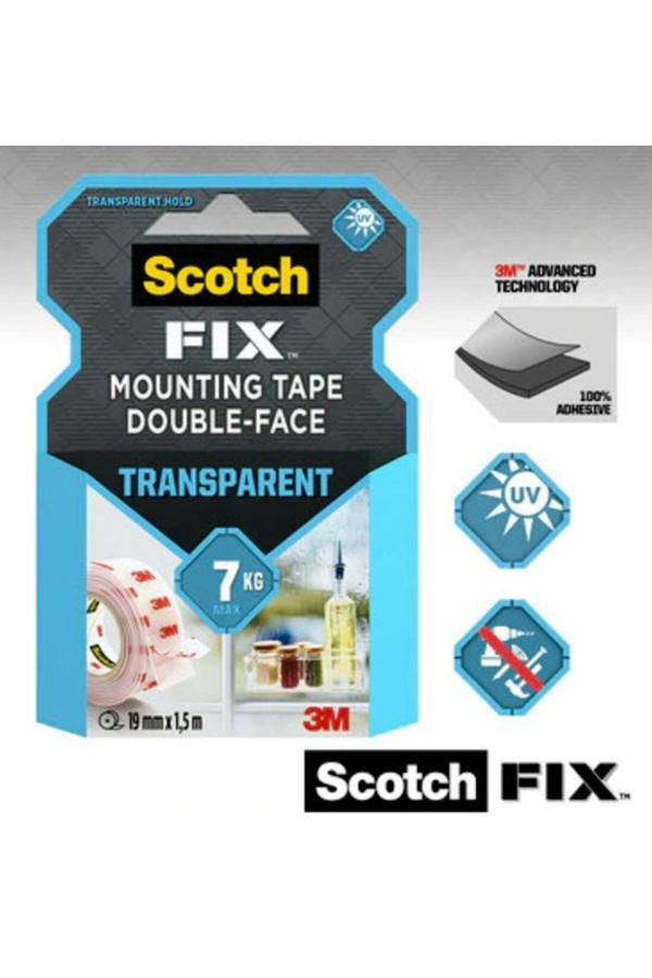 3M Scotch Fıx Şeffaf Çift Taraflı Montaj Bandı 19Mmx1,5Mt - Süper Güçlü Yapıştırıcı - Image 1