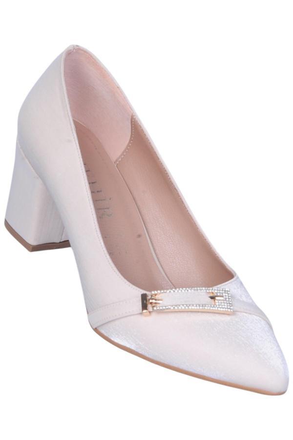 Ayakcenter Nhr3 Krem Saten Kadın 8Cm Topuklu Ayakkabı - Image 1