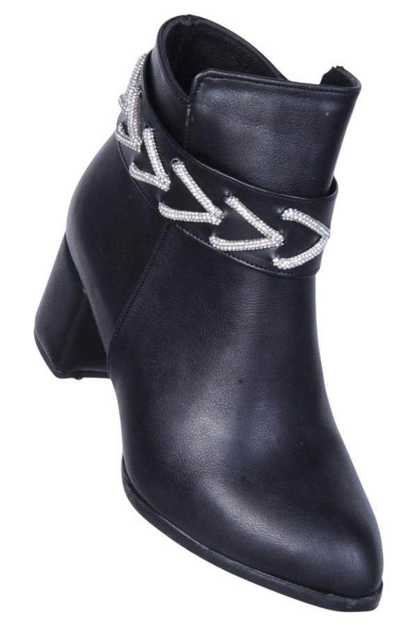 Ayakcenter By14 Cilt Siyah Ayışığı Kadın 7Cm Topuklu Bot - Image 1