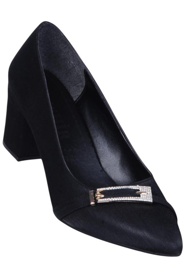 Ayakcenter Nhr3 Siyah Saten Kadın 8Cm Topuklu Ayakkabı - Image 1