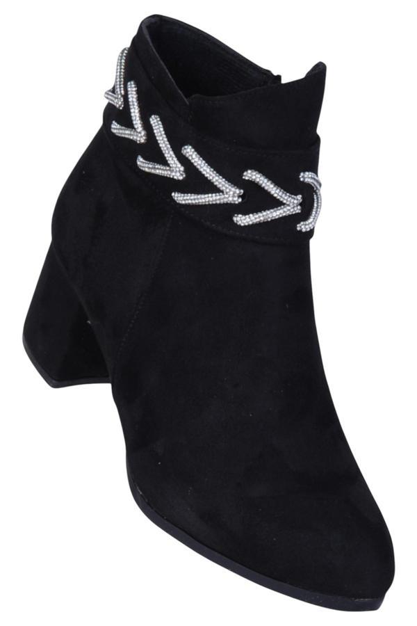 Ayakcenter By14 Süet Siyah Ayışığı Kadın 7Cm Topuklu Bot - Image 1