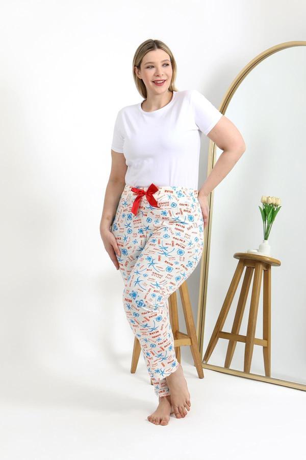 Akbeniz Kadın Pamuklu Büyük Beden Alt Pijama 27558 Ekru - Image 1