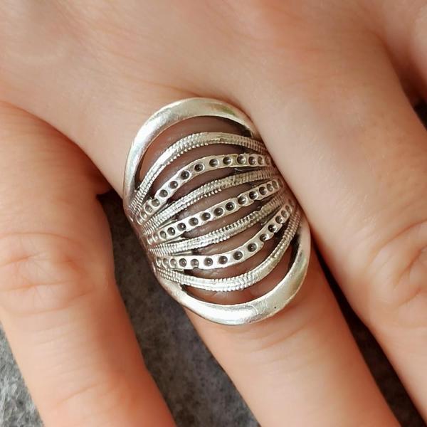 Oval Şekilli Kadın Yüzük Gümüş Kaplama Ayarlanabilir El Yapımı Yüzük - Image 1