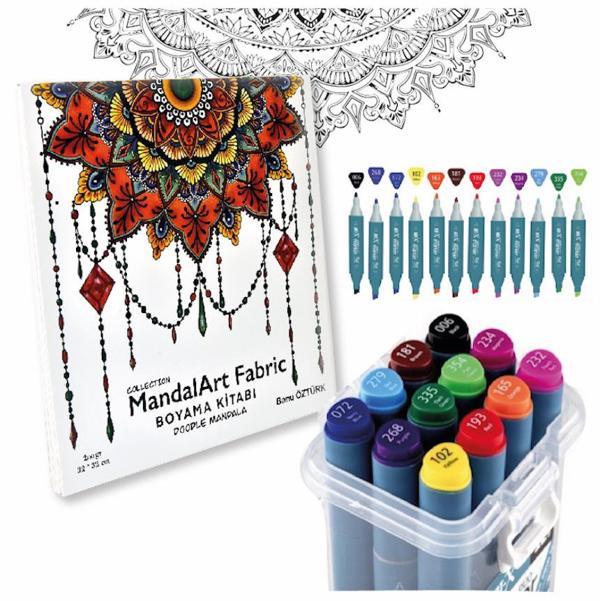 Mandala Boyama Kitabı, 12’li Marker Set ile Birlikte, 32*32 cm - Mandalart Fabric Yayınları - Image 1