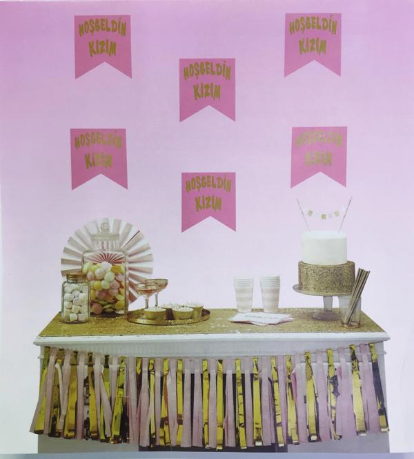 KENPAZAR Parti Malzemeleri Pembe Üzeri Altın Hoşgeldin Kızım Flama Süs - Image 1