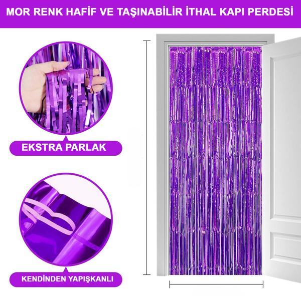 KENPAZAR Mor Renk Ekstra Metalize Parlak Saçaklı Arka Fon Perde İthal A Kalite 1x2 Metre - Image 1