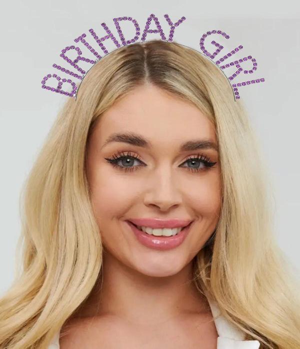 KENPAZAR Mor Renk Kristal Taşlı Parlak Birthday Girl Yazılı Taç 16x17 cm - Image 1