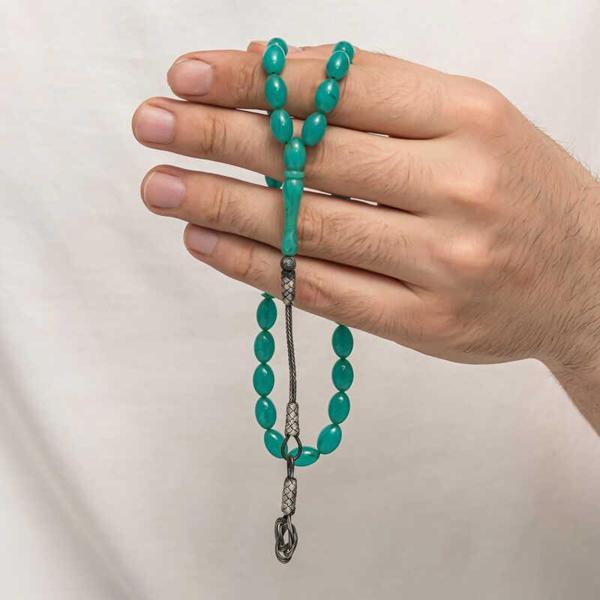 KENPAZAR Gümüş Kazaz Püsküllü Sıkma Kehribar Tesbih - Image 1