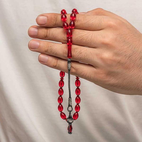 KENPAZAR Gümüş 1000 Ayar Kazaz Püsküllü Sıkma Kehribar Tesbih - Image 1